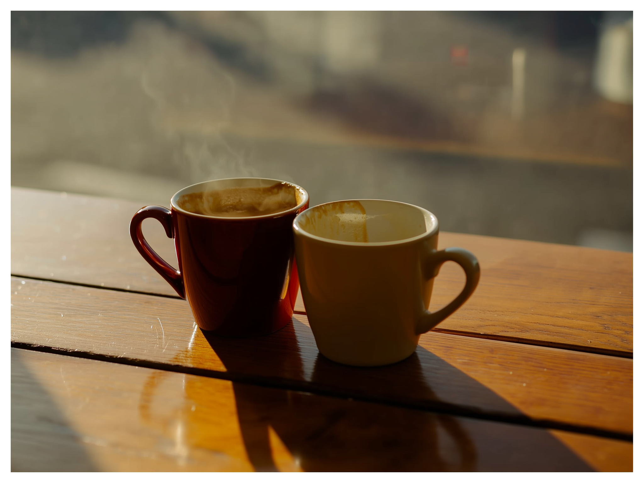 Dos tazas de café en una mesa, simbolizando la desconexión en la pareja