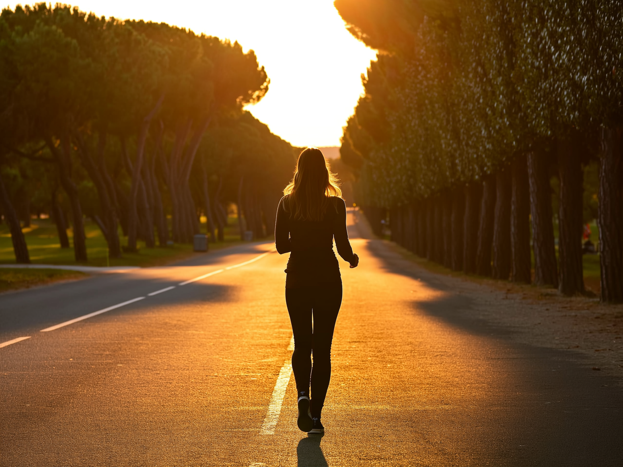 Silueta de mujer caminando por sendero iluminado simbolizando el camino hacia la recuperación y sanación