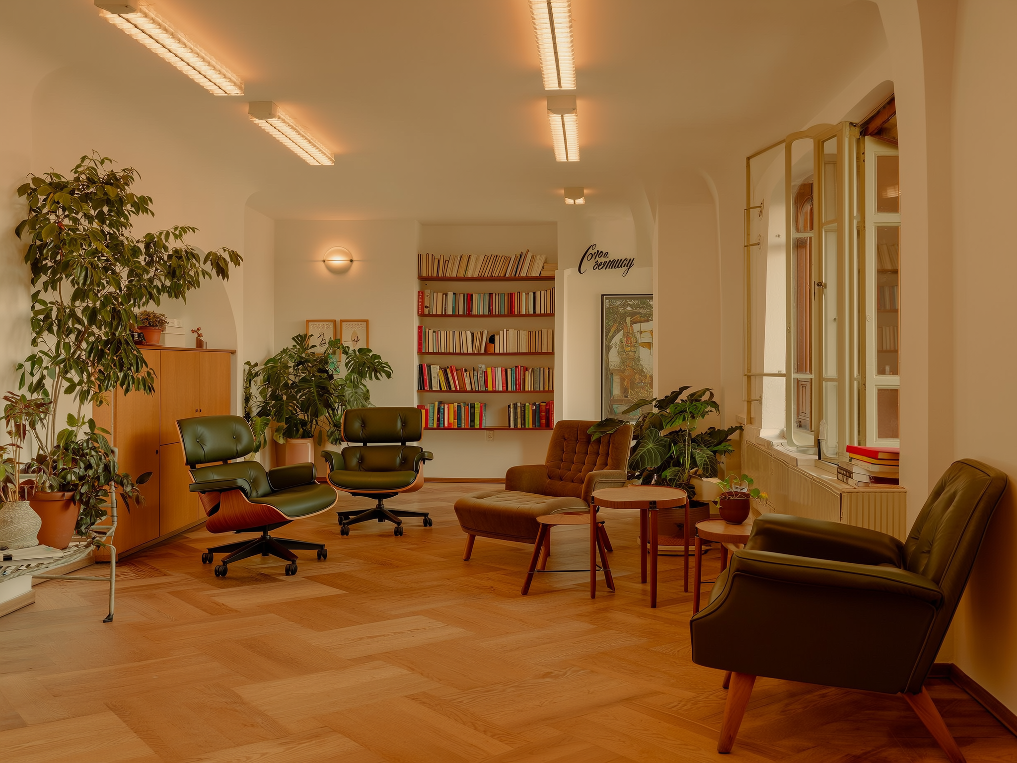 Consulta de terapia acogedora con luz natural y ambiente cálido