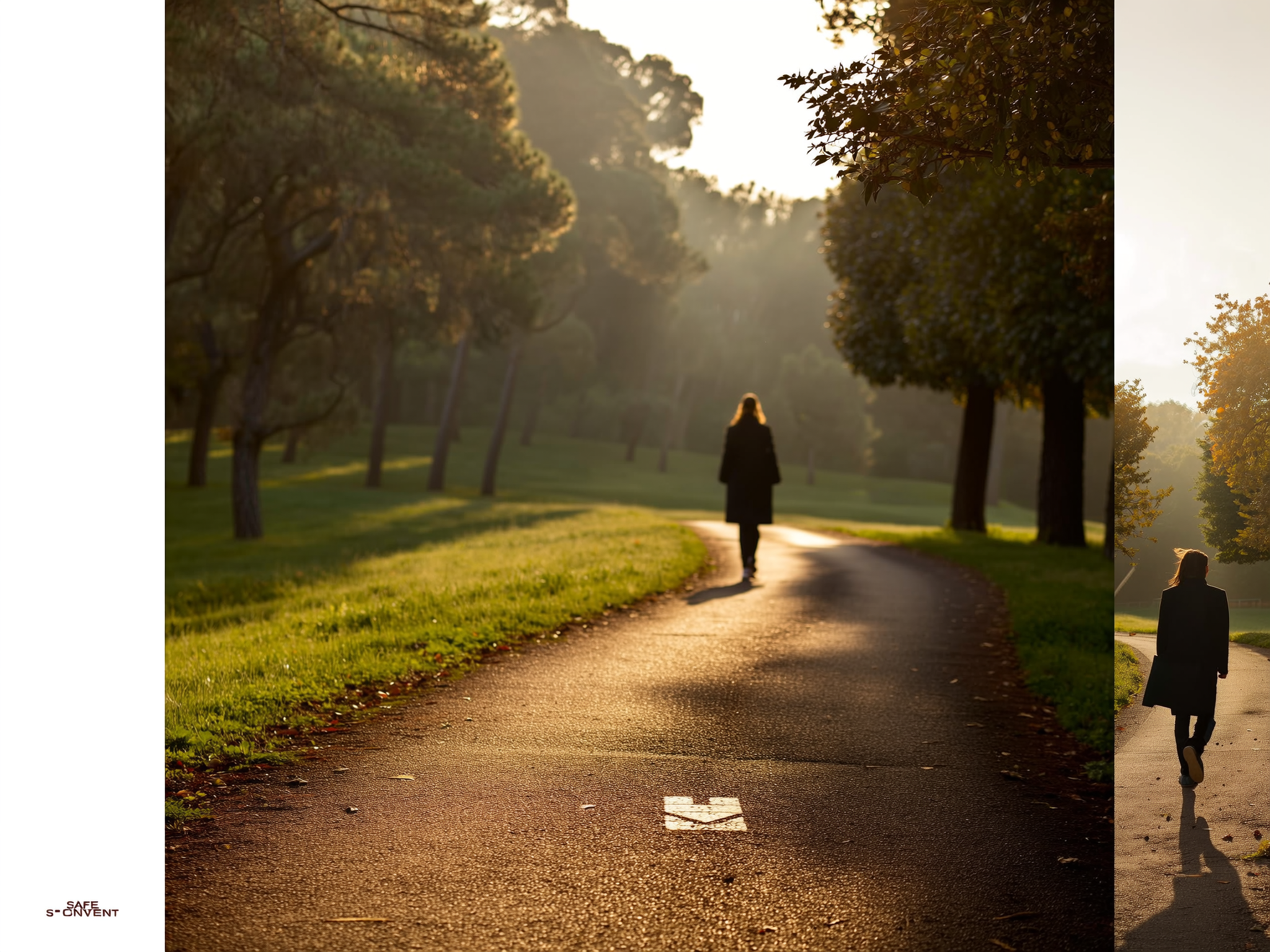 Pies dando el primer paso en un sendero serpenteante en un parque
