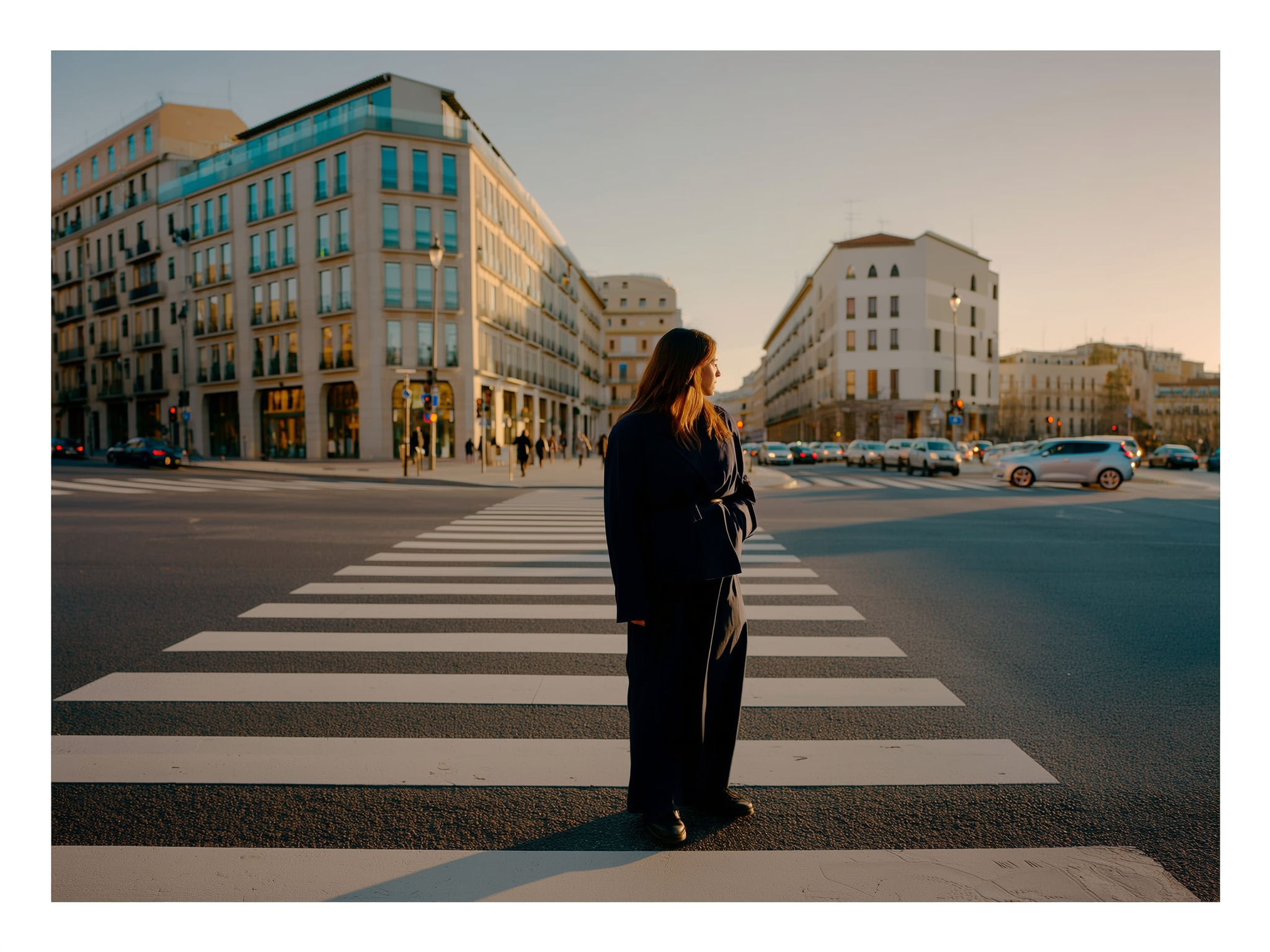 Persona en una encrucijada urbana contemplando diferentes caminos