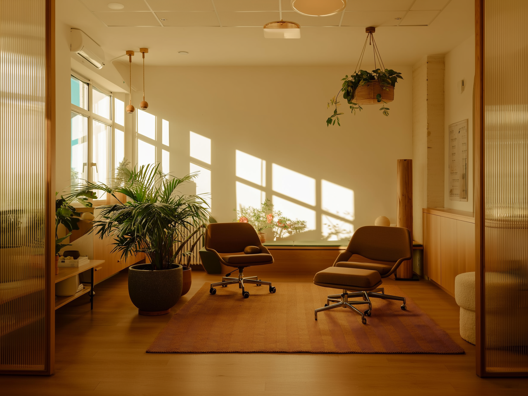 Oficina de terapia moderna con ambiente cálido y acogedor