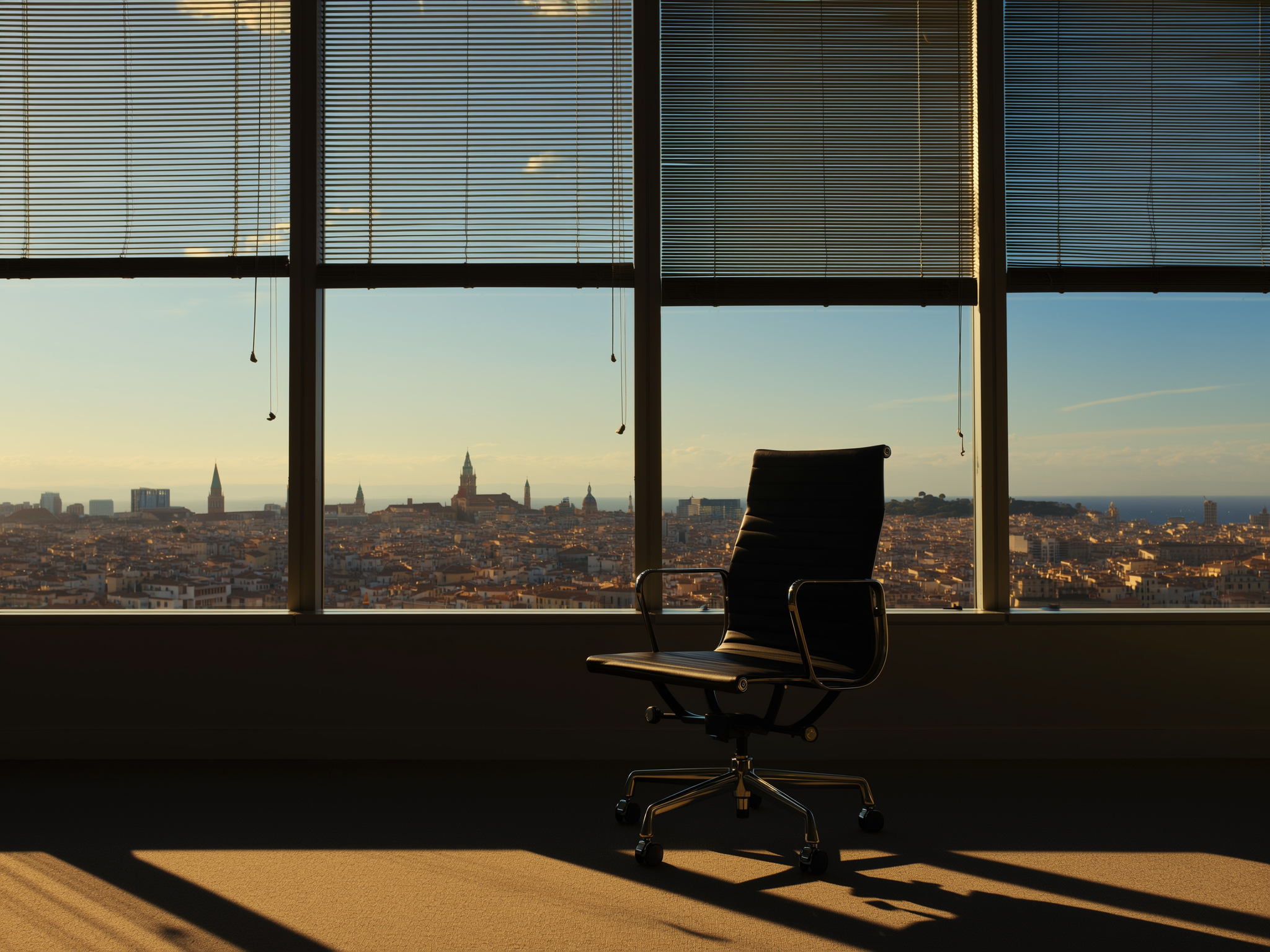 Oficina vacía con vista a la ciudad simbolizando la transición profesional