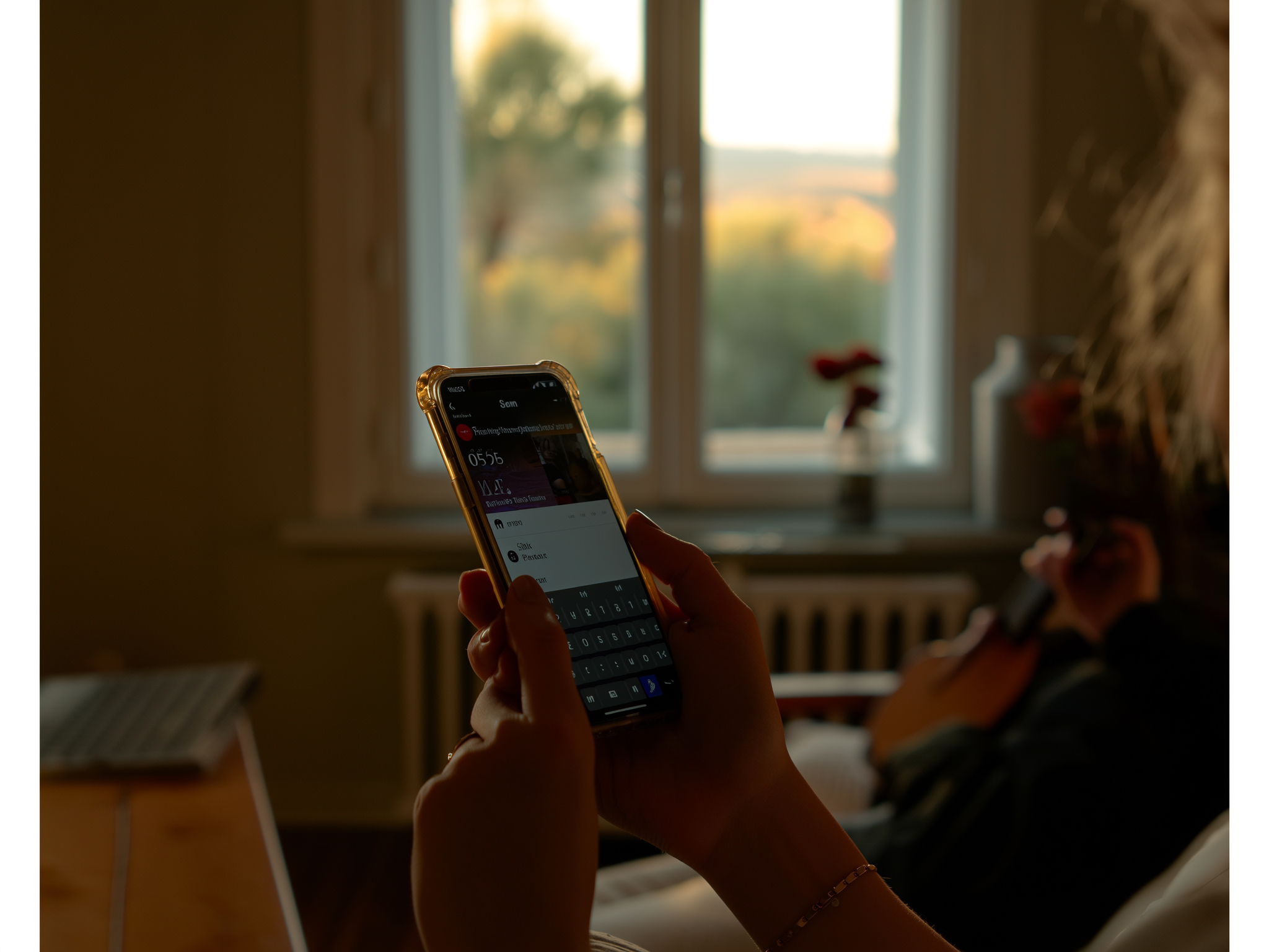 Manos sosteniendo teléfono móvil con redes sociales, representando el impacto digital en la autoimagen