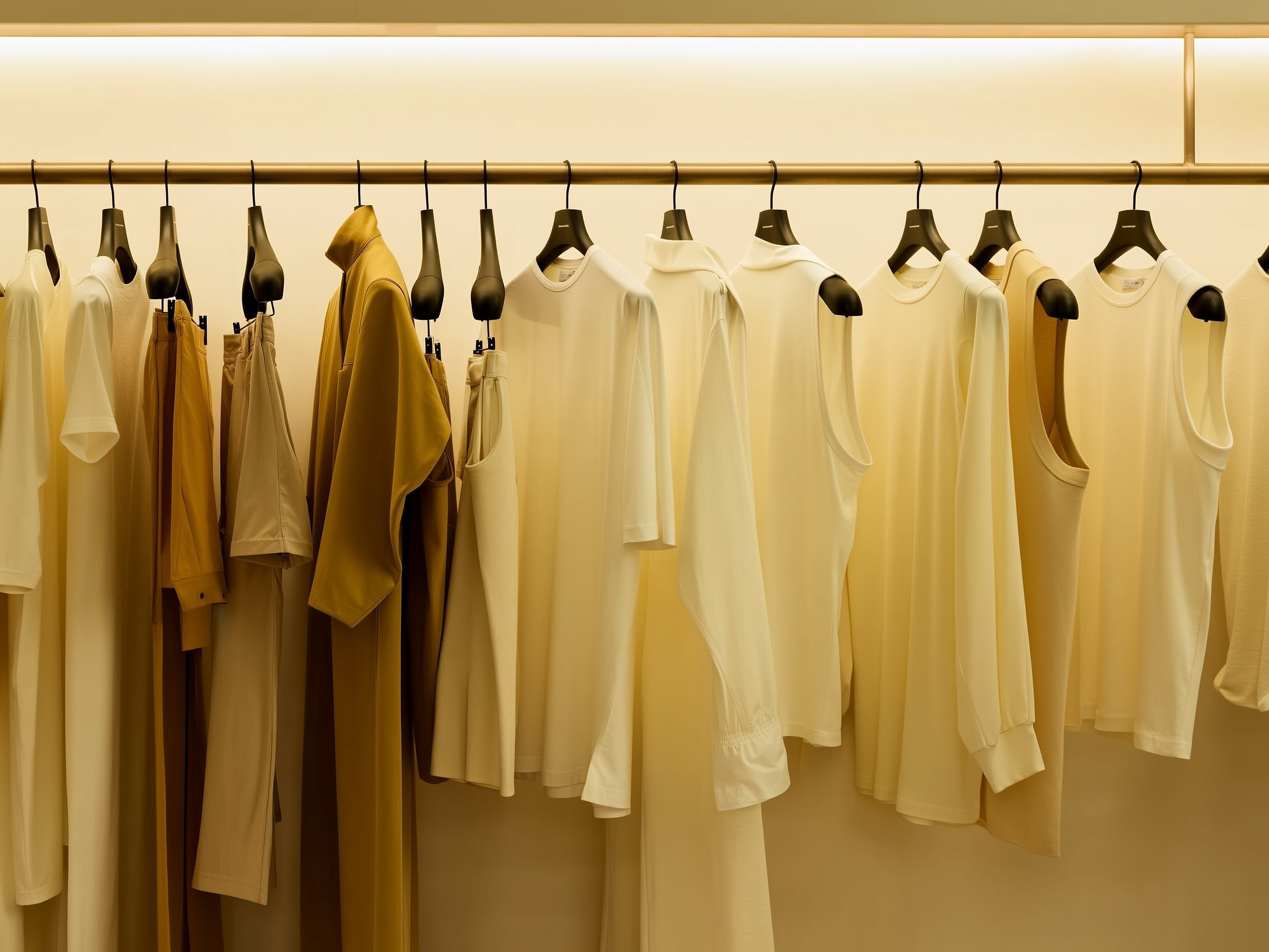 Diferentes tallas de ropa colgadas en una tienda, mostrando la inconsistencia en los estándares de tallas