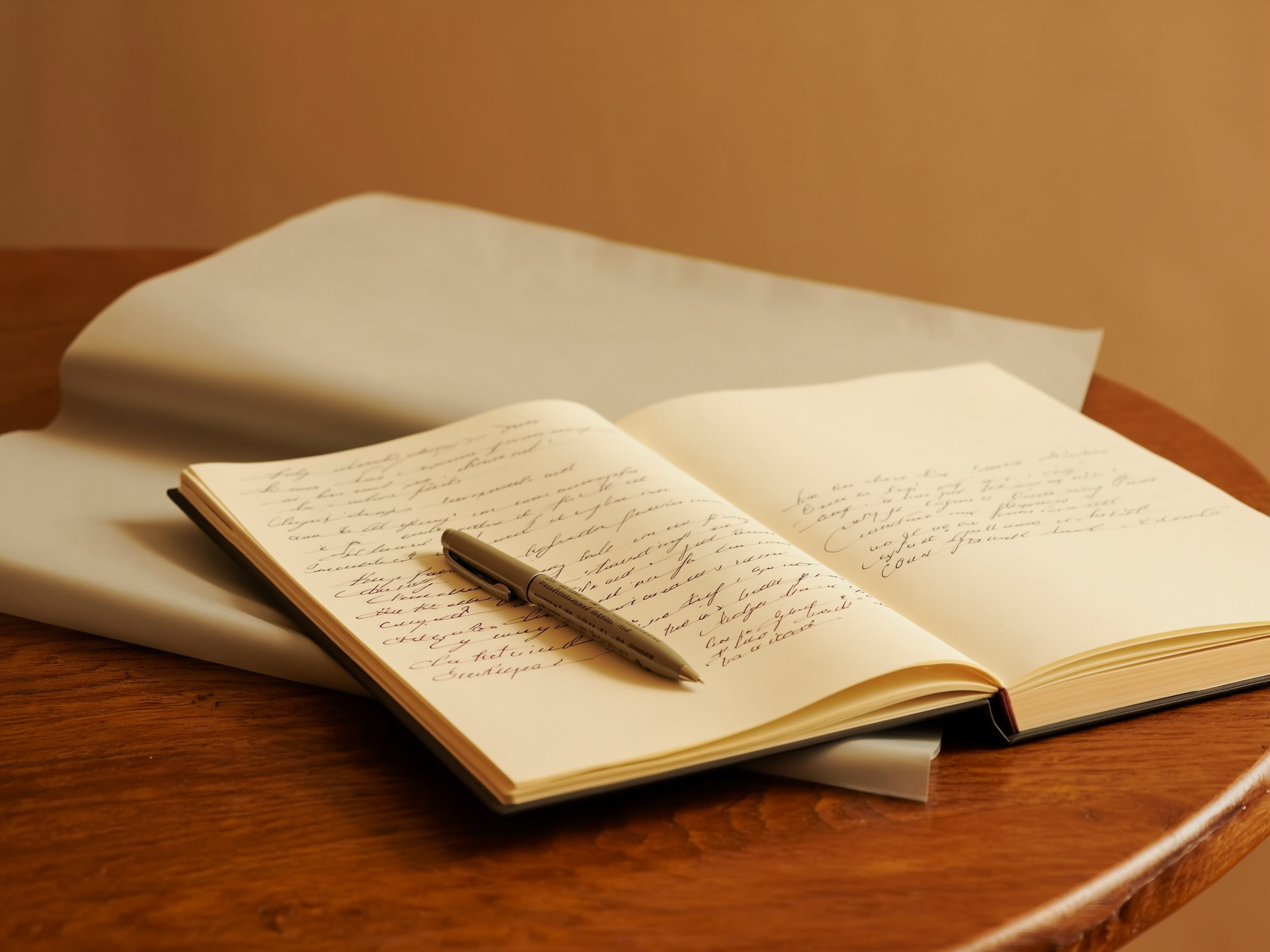 Diario personal y bolígrafo sobre mesa de madera, representando el proceso de autoconocimiento