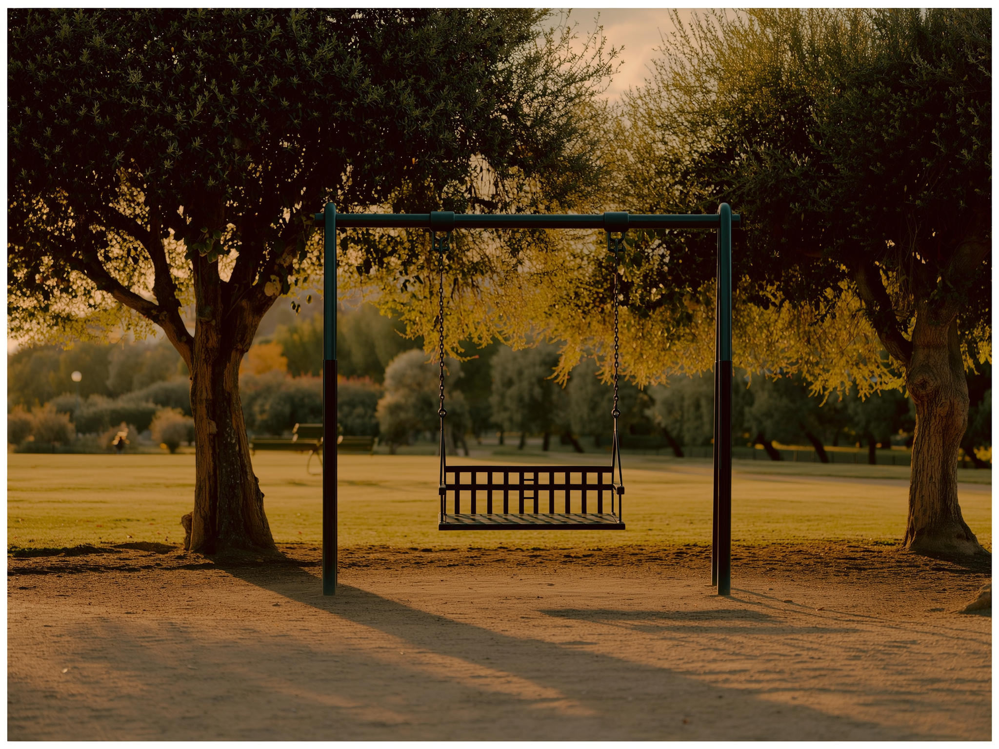 Columpio vacío en parque al atardecer simbolizando recuerdos de la infancia