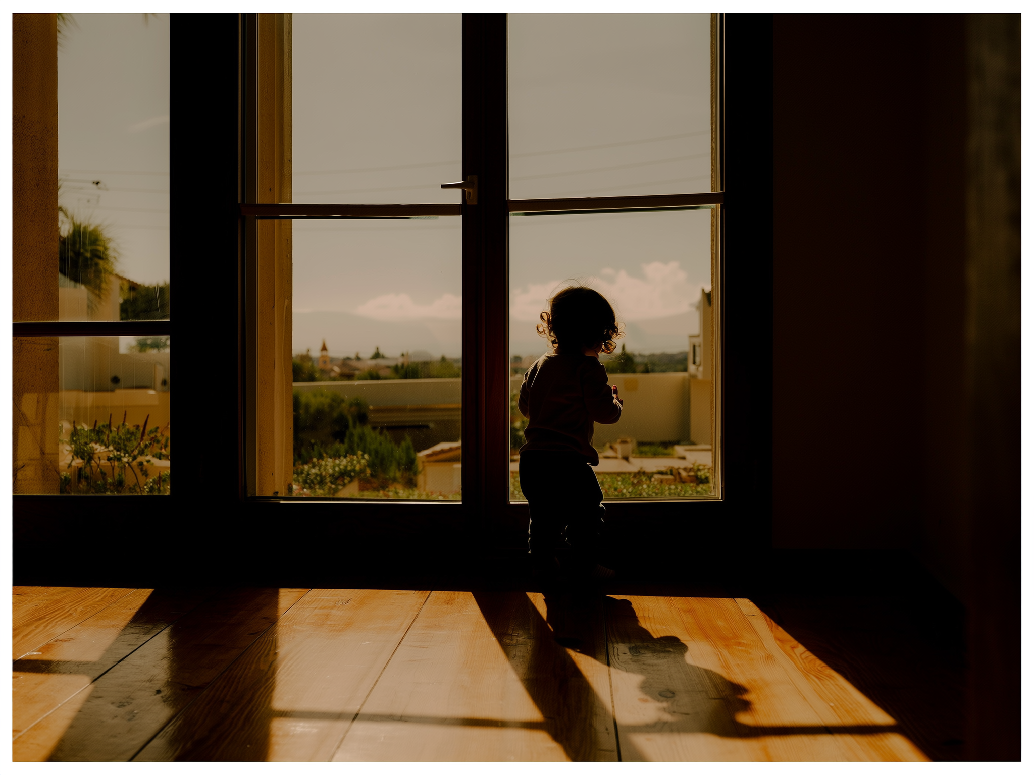 Niño mirando por la ventana en un ambiente sereno y esperanzador