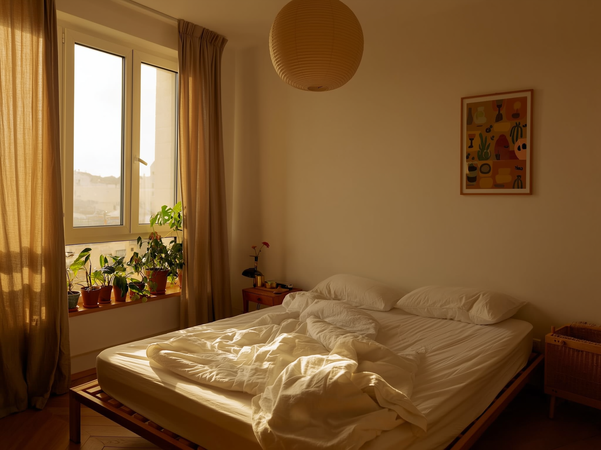 Dormitorio acogedor con luz natural suave y ambiente sereno