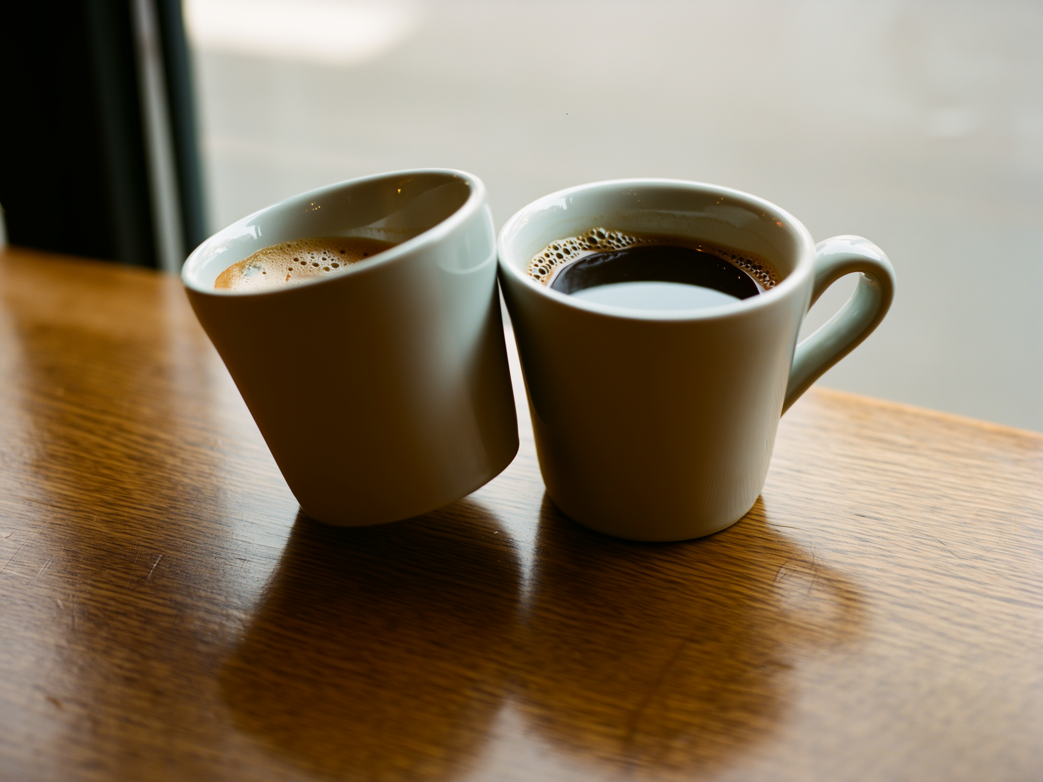 Dos tazas de café separadas en una mesa, representando la distancia emocional en las relaciones