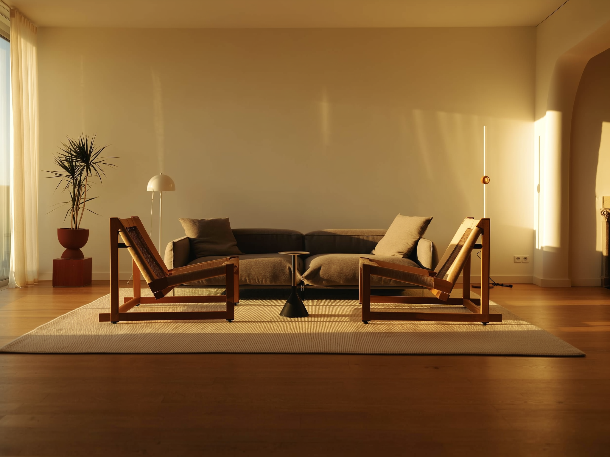 Sala de estar preparada para una conversación tranquila entre pareja