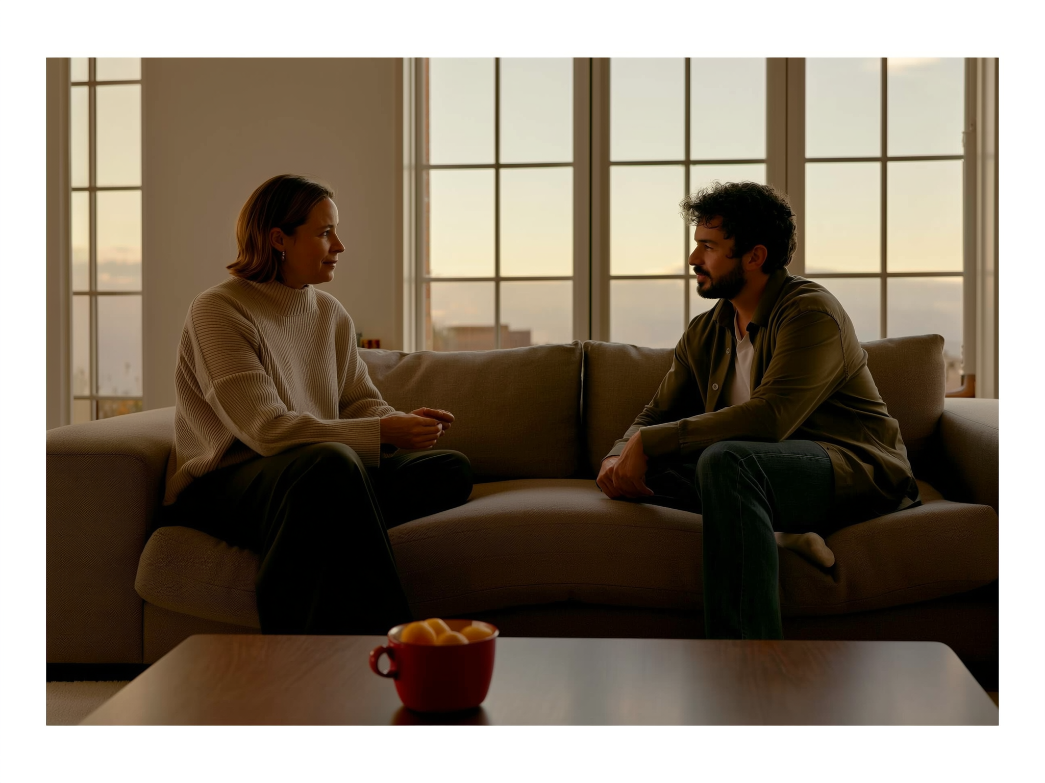 Dos personas conversando en un ambiente acogedor y de confianza