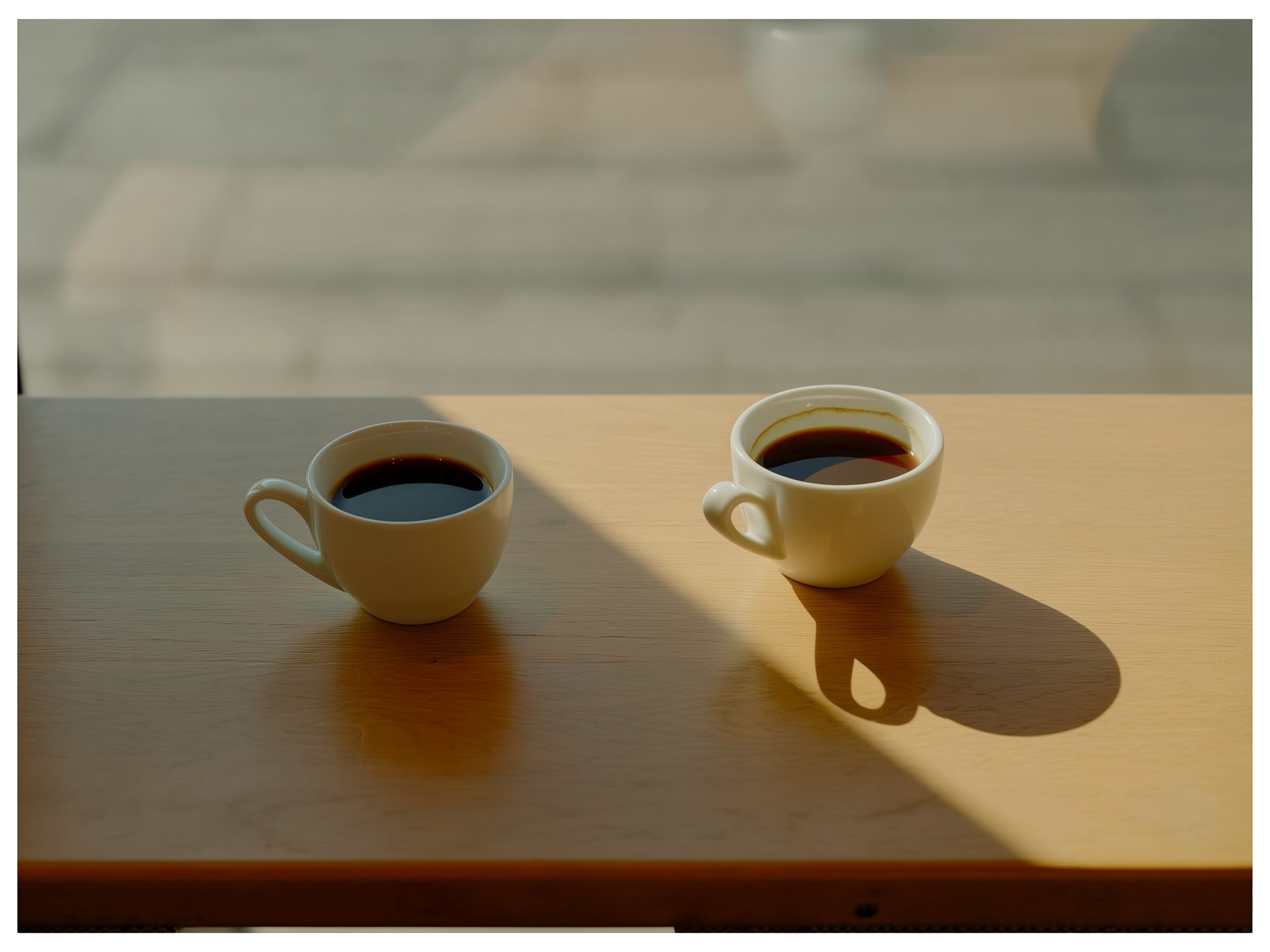 Dos tazas de café sobre una mesa de madera, simbolizando la distancia emocional en las relaciones