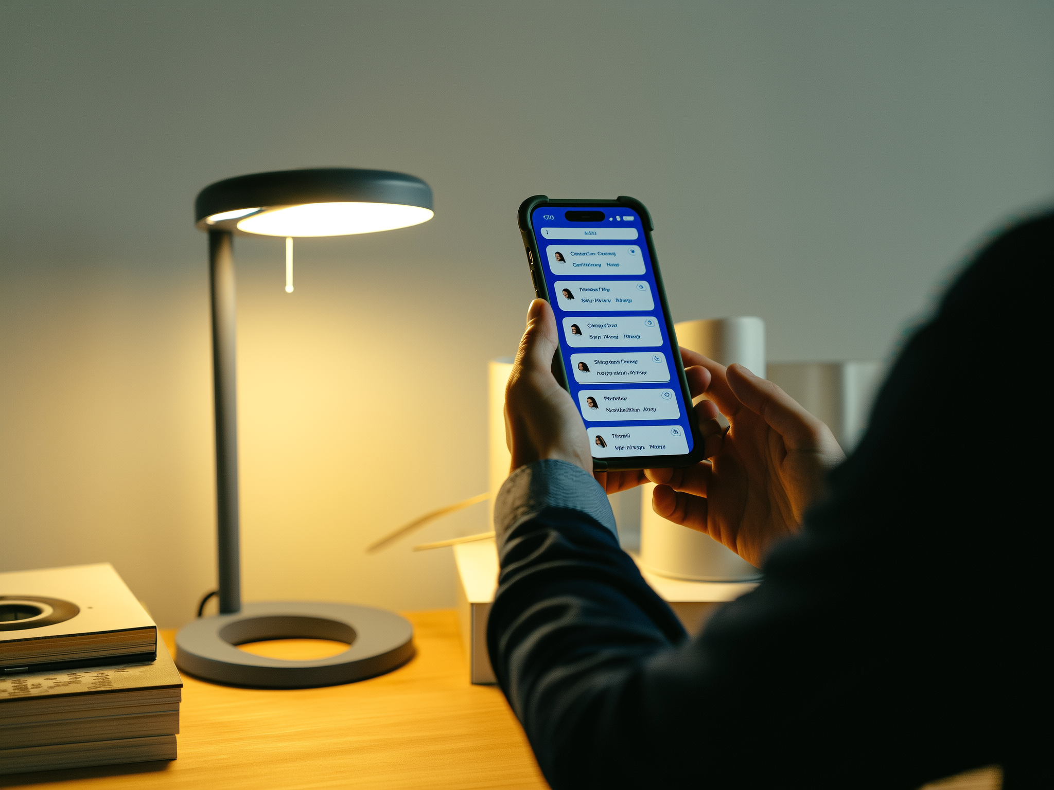 Manos sosteniendo un teléfono móvil con múltiples notificaciones de mensajes