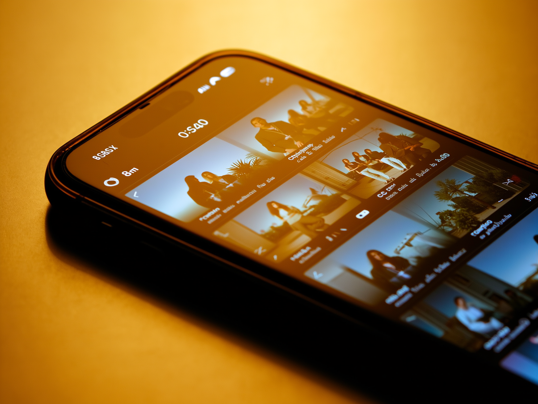 Pantalla de teléfono móvil mostrando feed de Instagram con imágenes perfectas de estilo de vida