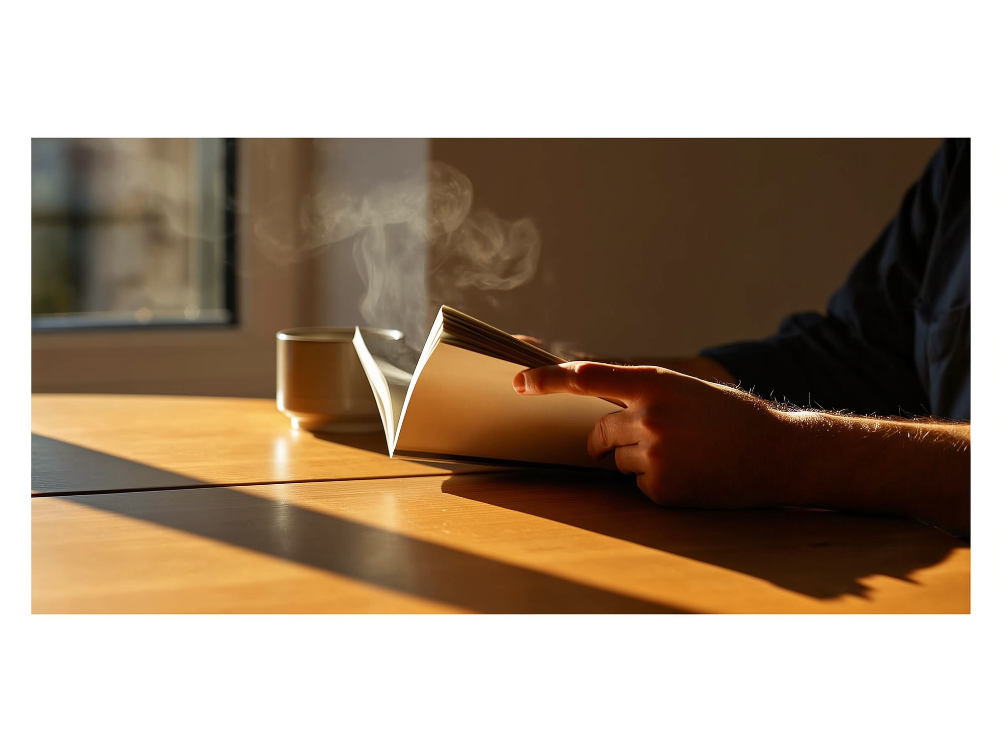 Manos escribiendo en un diario con luz natural suave, ambiente de reflexión personal