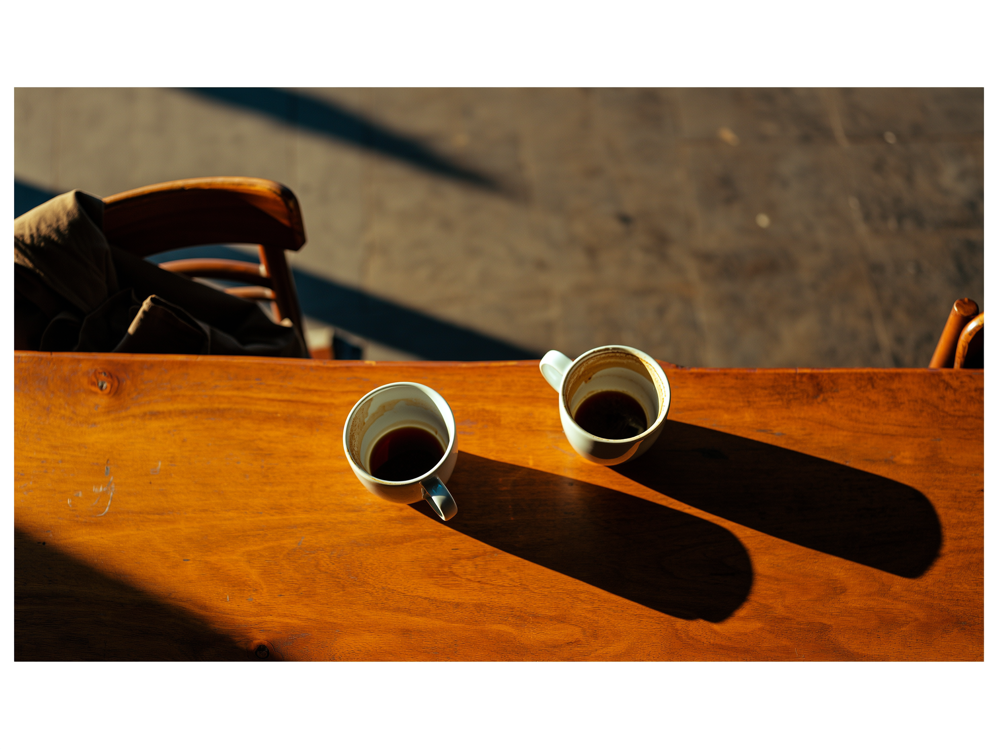 Mesa con dos tazas de café, simbolizando la ausencia de una amistad perdida