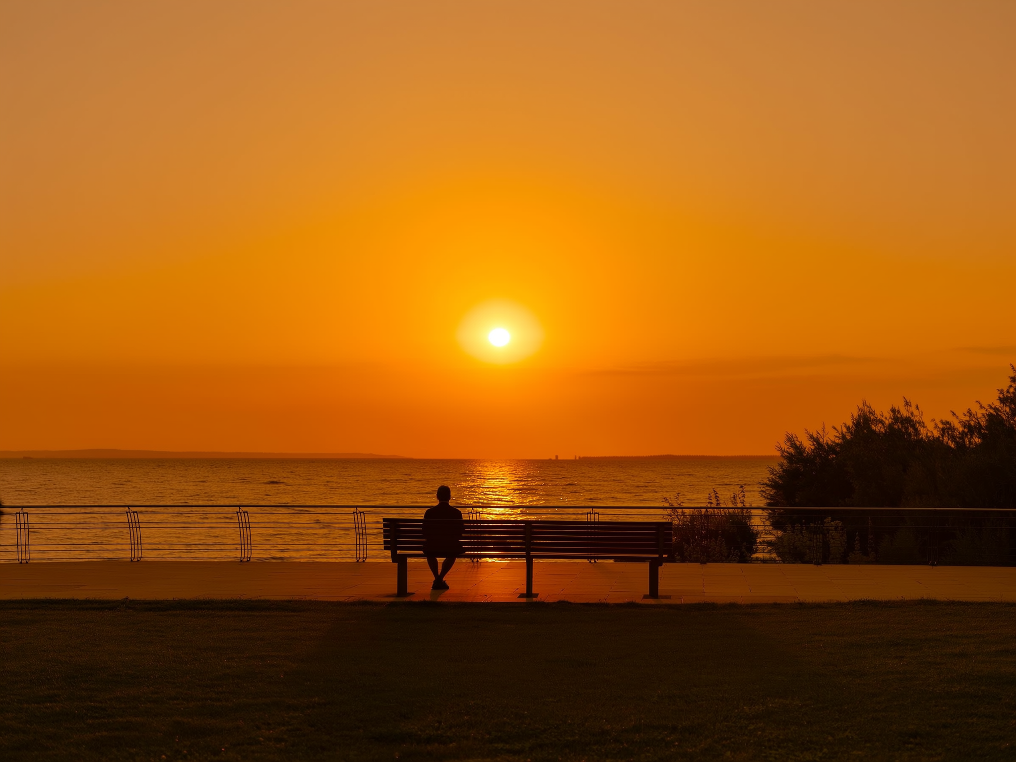 Persona contemplando el horizonte durante un atardecer dorado
