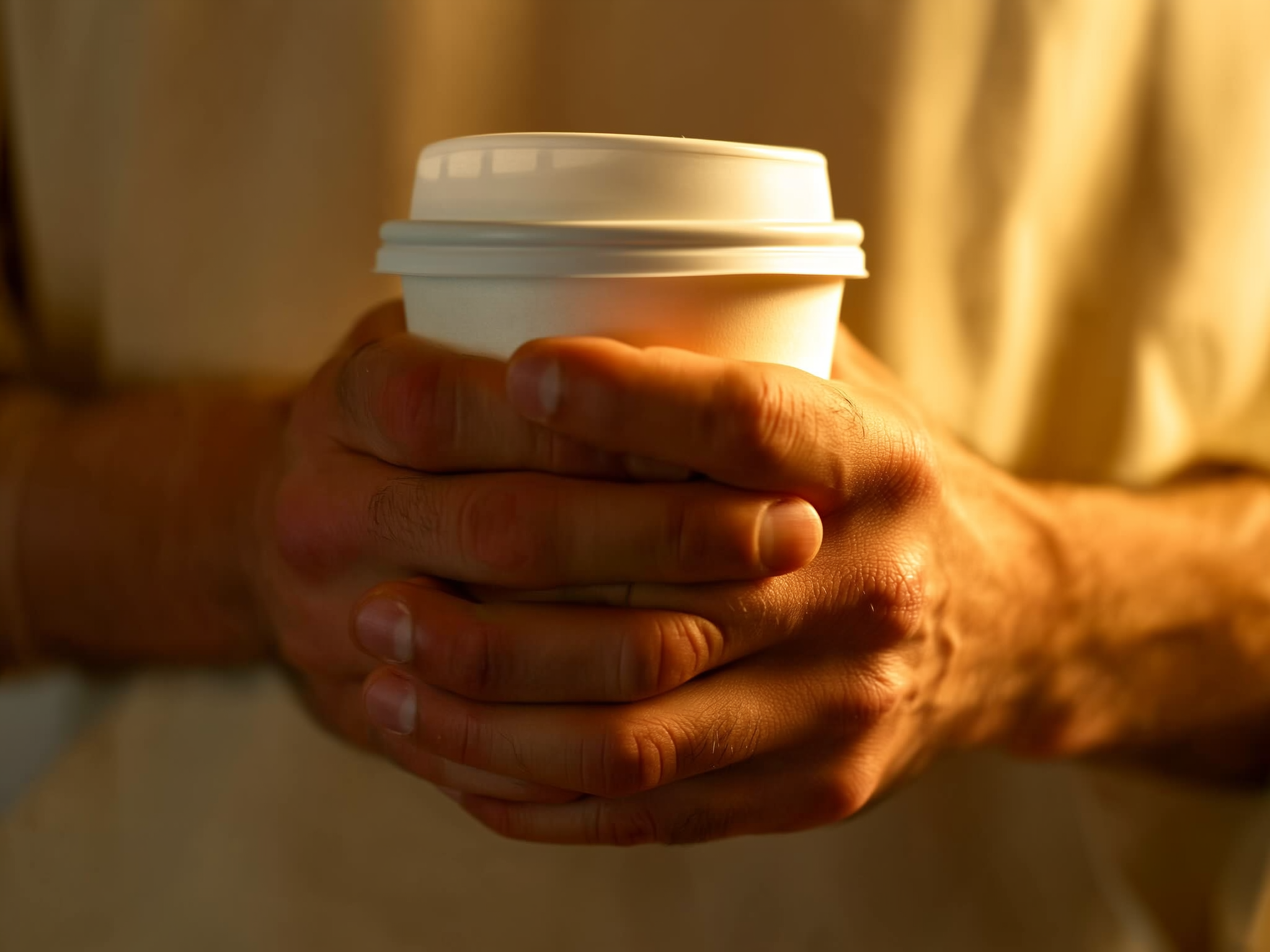 Manos tensas sosteniendo una taza, simbolizando la tensión emocional interna