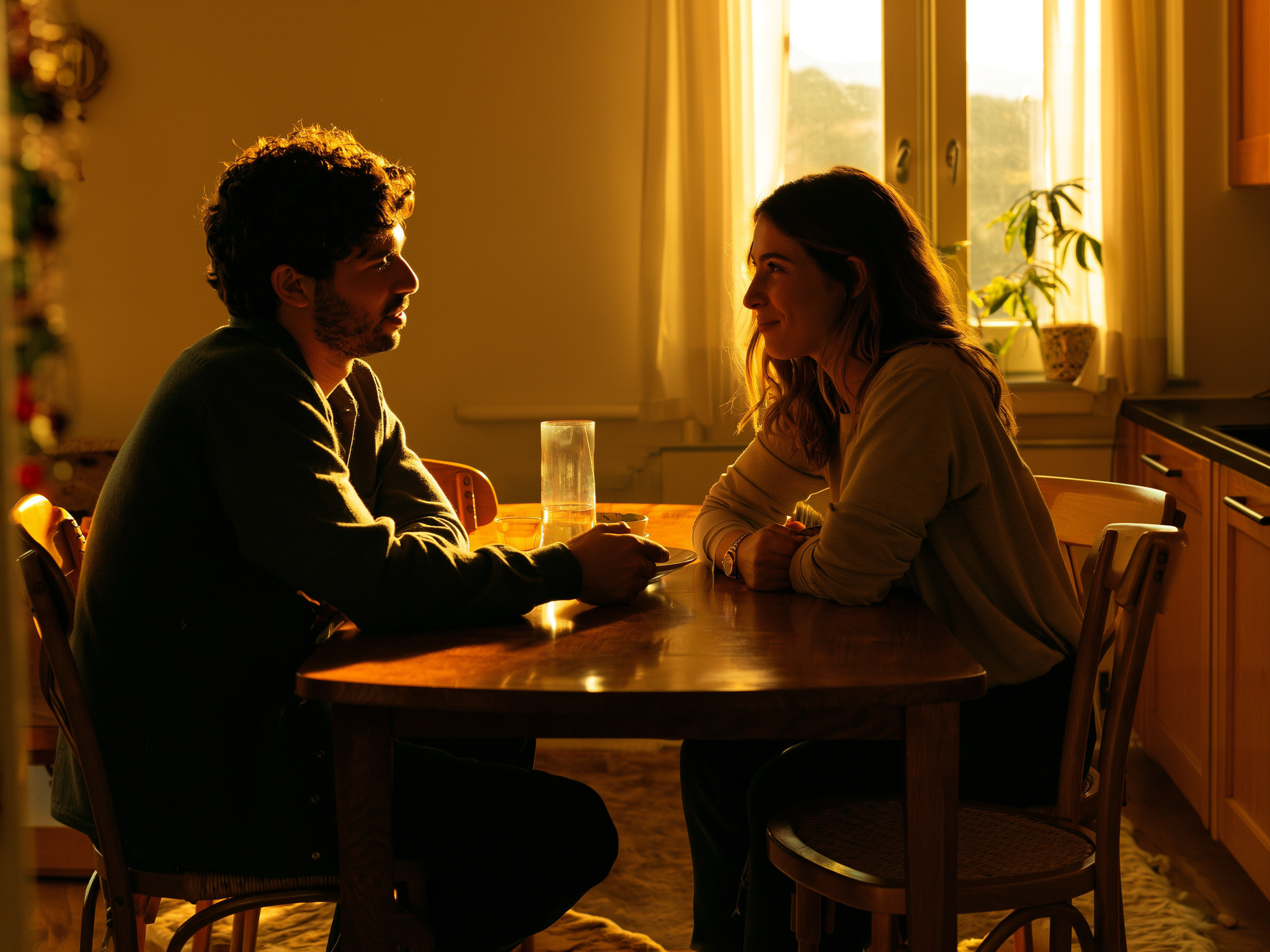 Pareja conversando tranquilamente en un ambiente íntimo y privado
