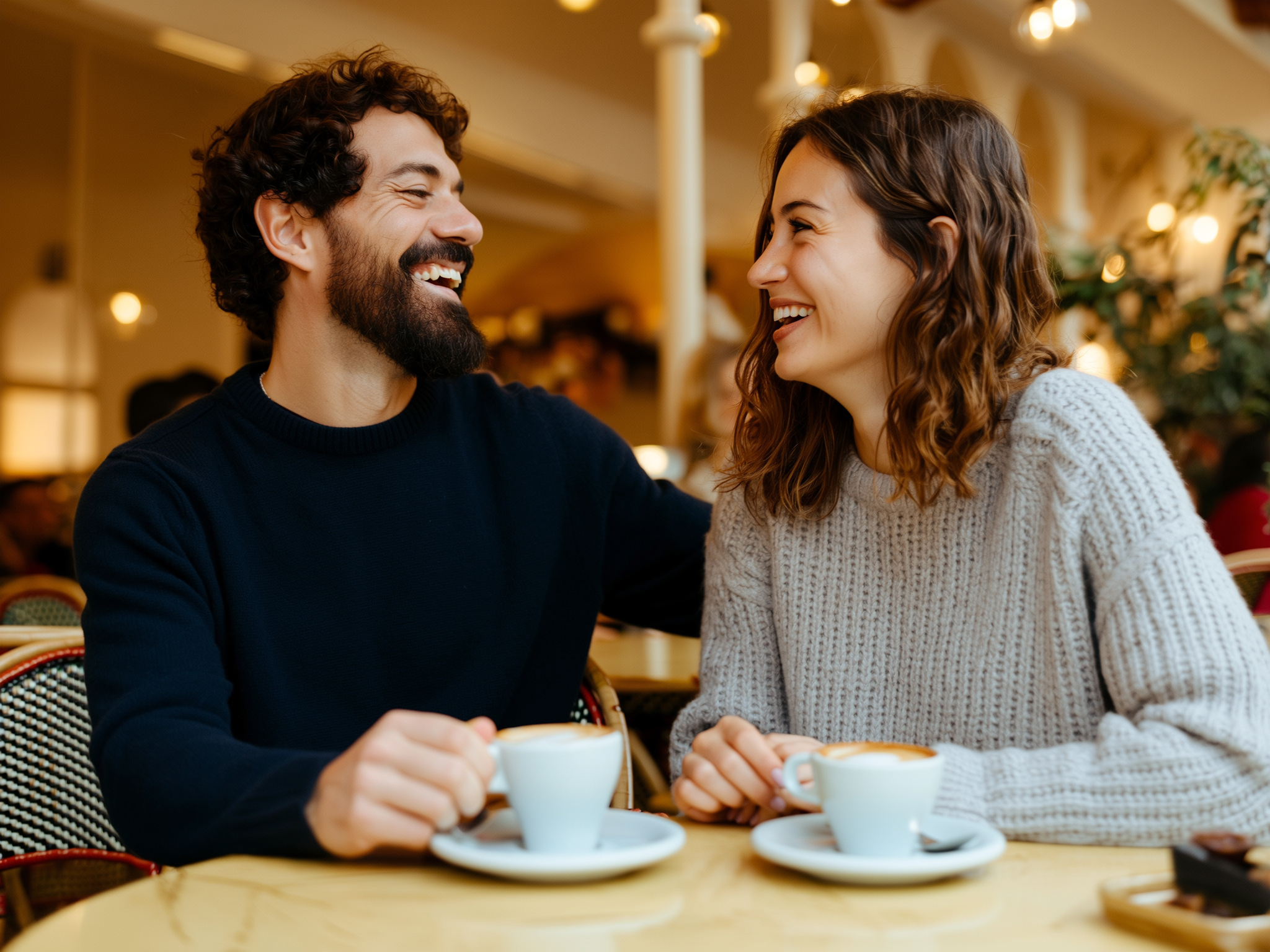 Pareja disfrutando de un momento relajado tomando café