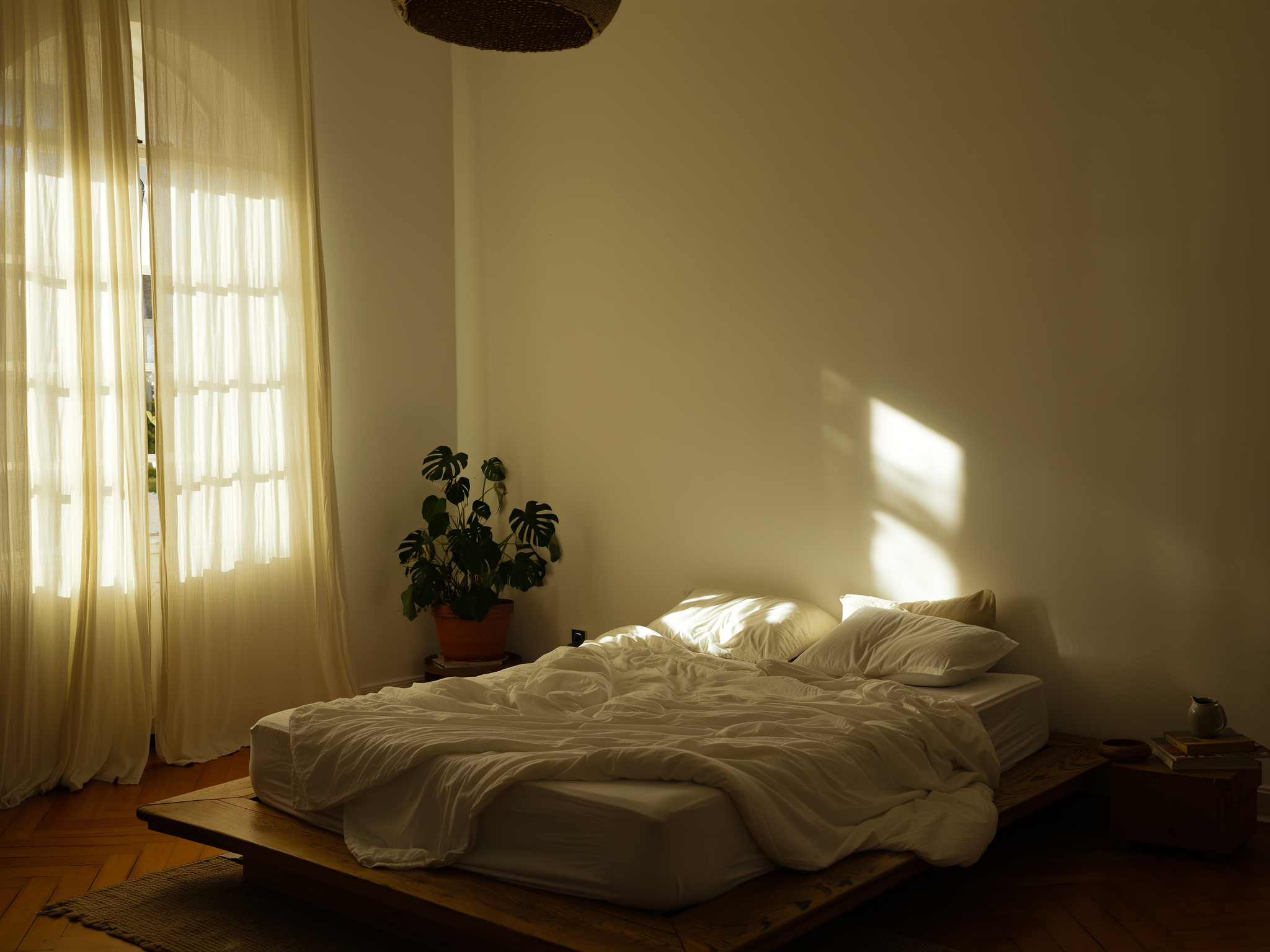 Dormitorio tranquilo con luz matutina suave simbolizando paz y renovación en las relaciones