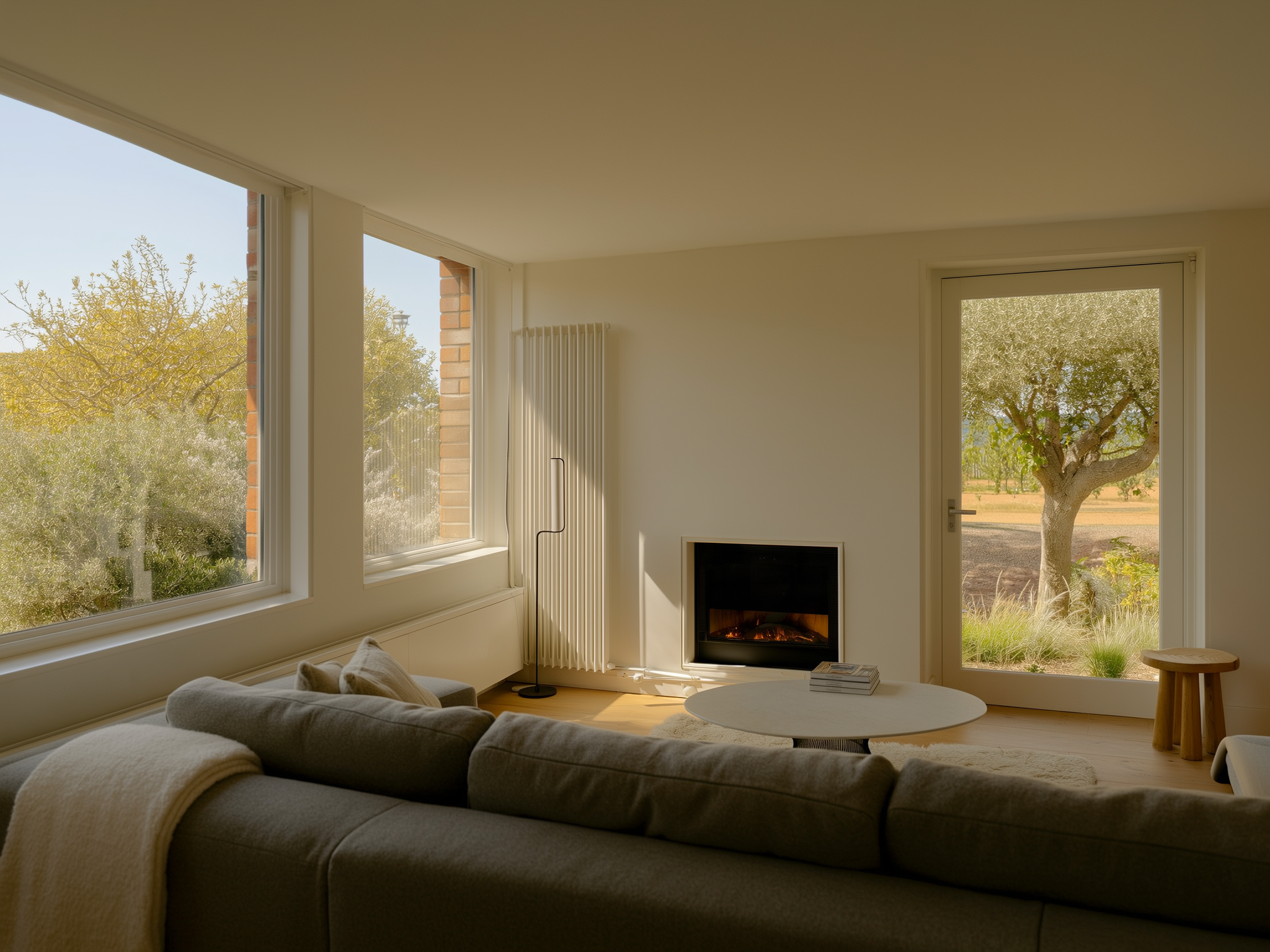 Sala de estar acogedora con ventana amplia y luz natural suave