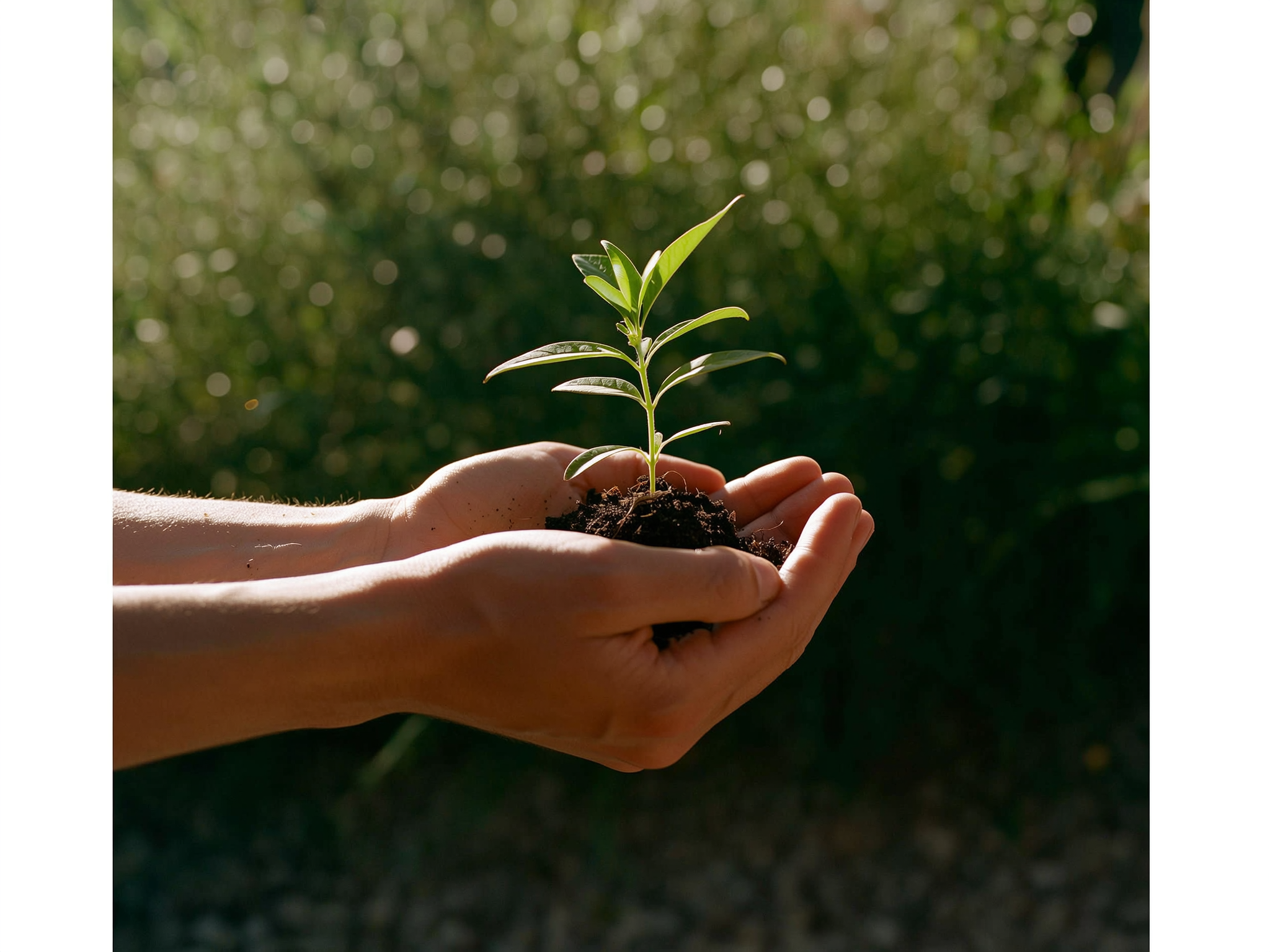 Manos cuidando una planta como símbolo del autocuidado y crecimiento personal