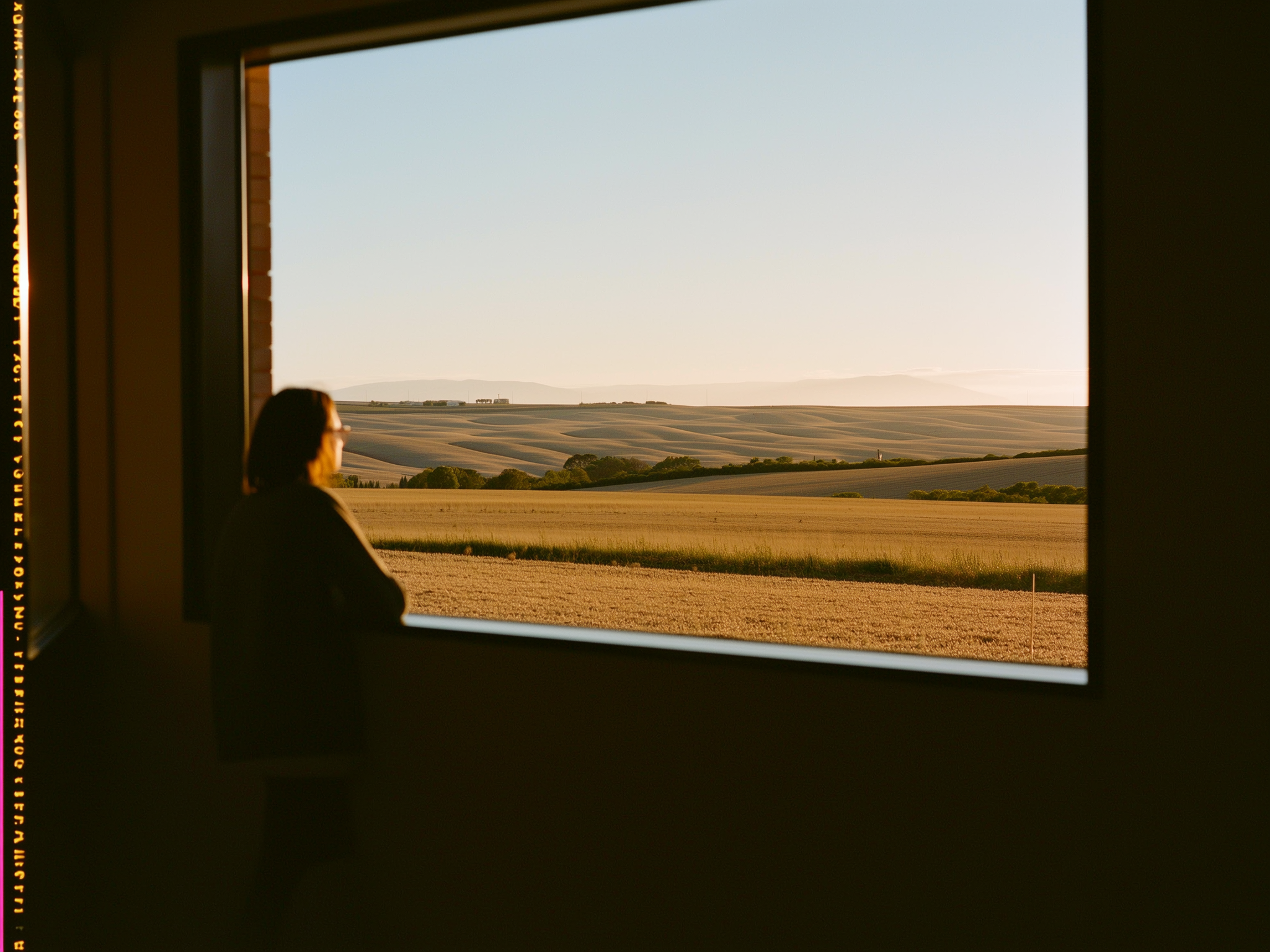 Persona contemplando el horizonte desde una ventana con luz suave, simbolizando reflexión y esperanza