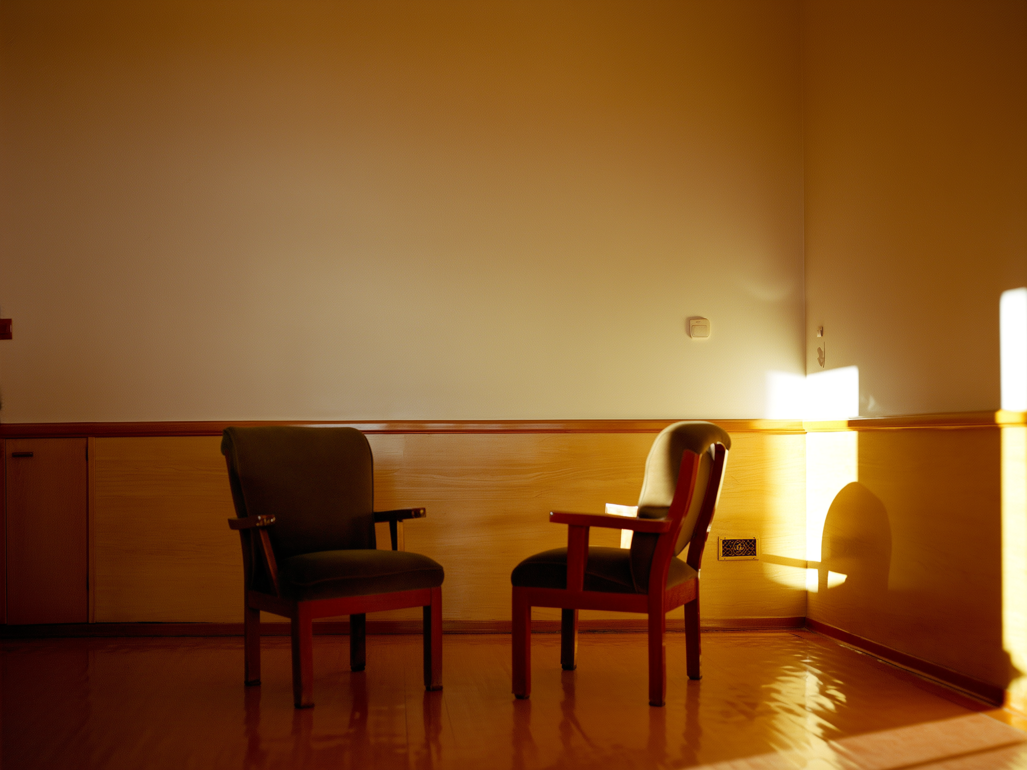 Sala de terapia tranquila con dos sillas y luz natural, representando el espacio seguro para la sanación