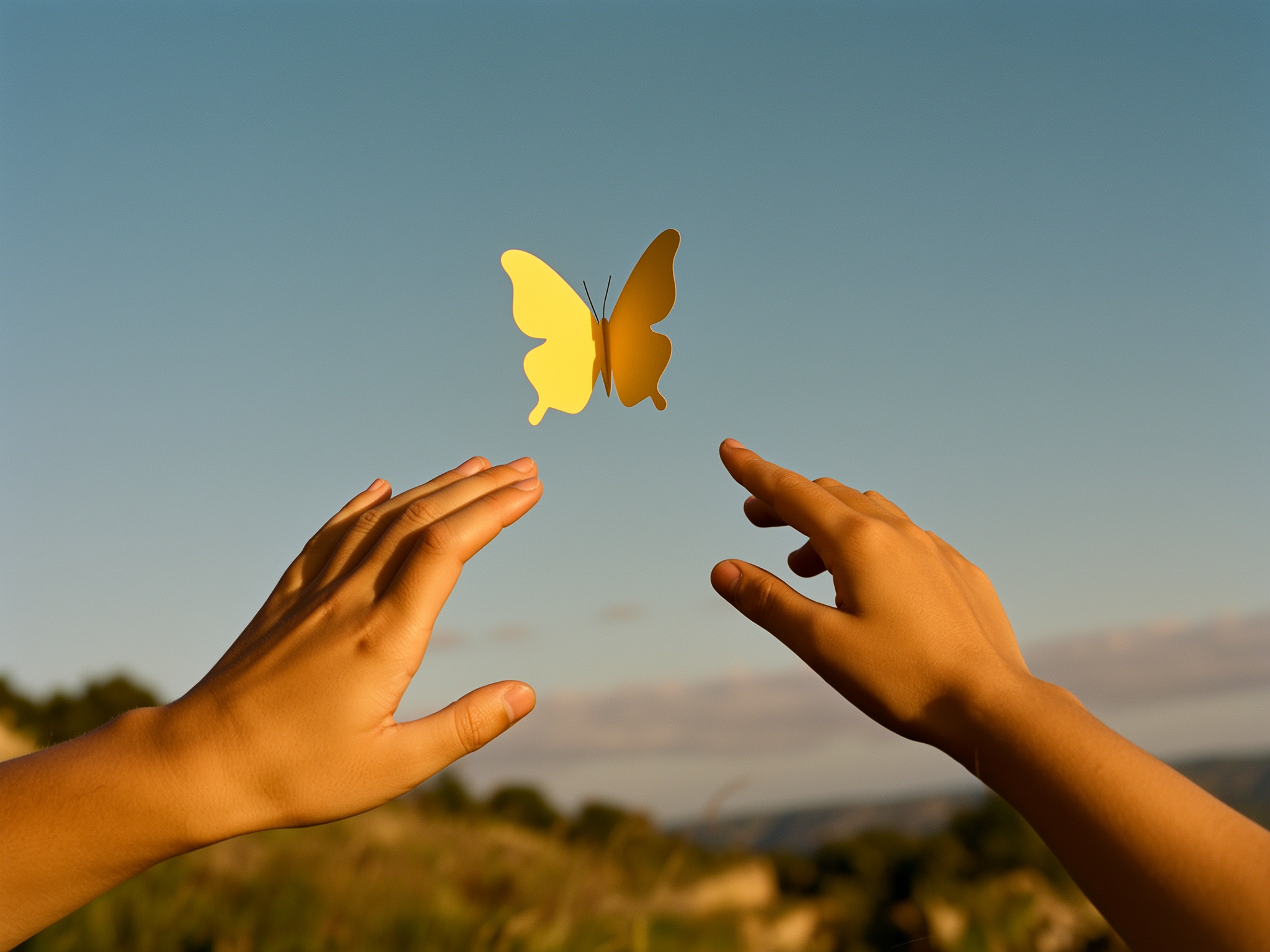 Manos liberando una mariposa de papel simbolizando la liberación de vínculos tóxicos