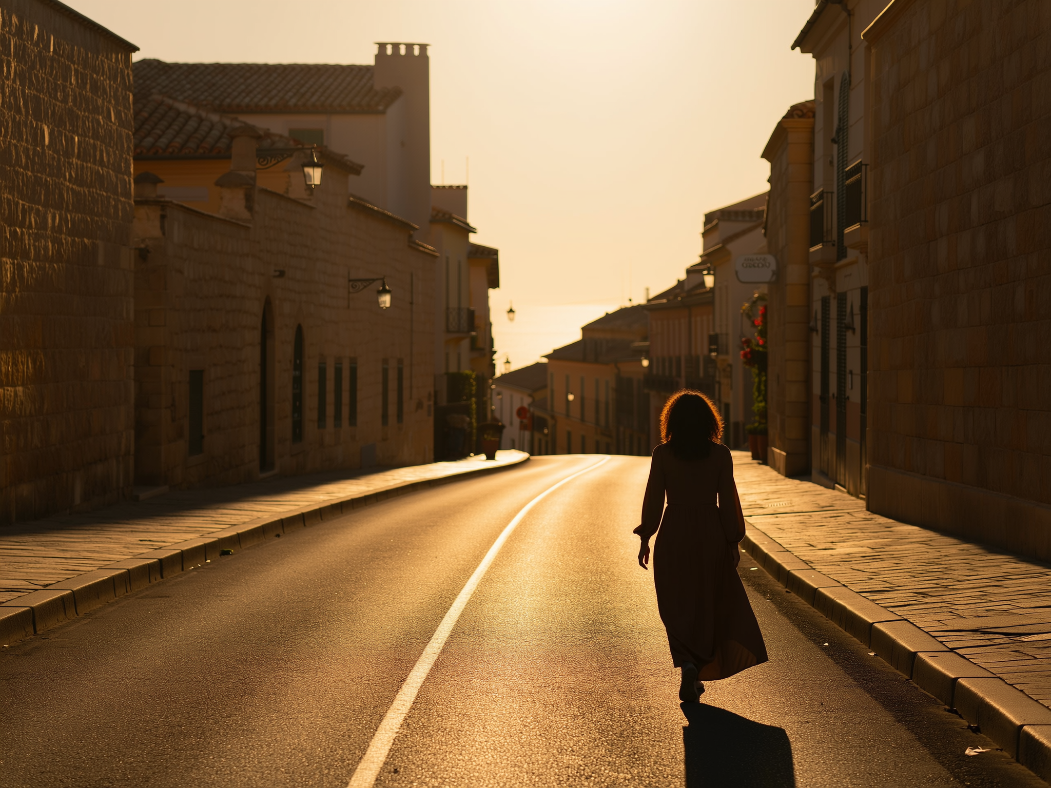 Mujer caminando sola por una calle europea simbolizando el camino hacia la independencia emocional