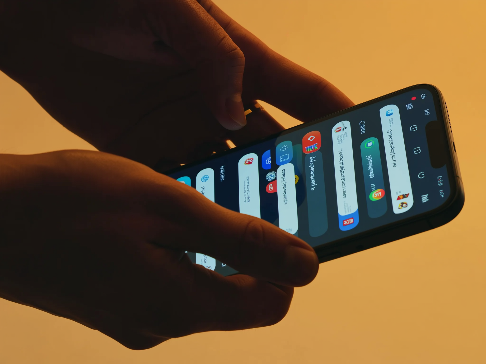 Primer plano de manos sosteniendo smartphone con múltiples notificaciones de aplicaciones de mensajería